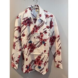 NOS VTG Paul Howard button dwn Pointed collared disco shirt 60s/70s Floral L NWT